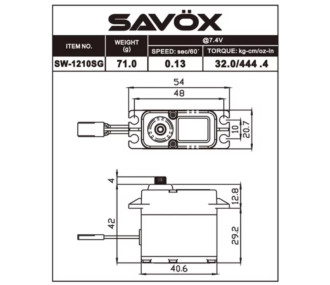 Servo numérique étanche Savox SW-1210SG+ (71g, 20kg.cm, 0.15s/60°) 2