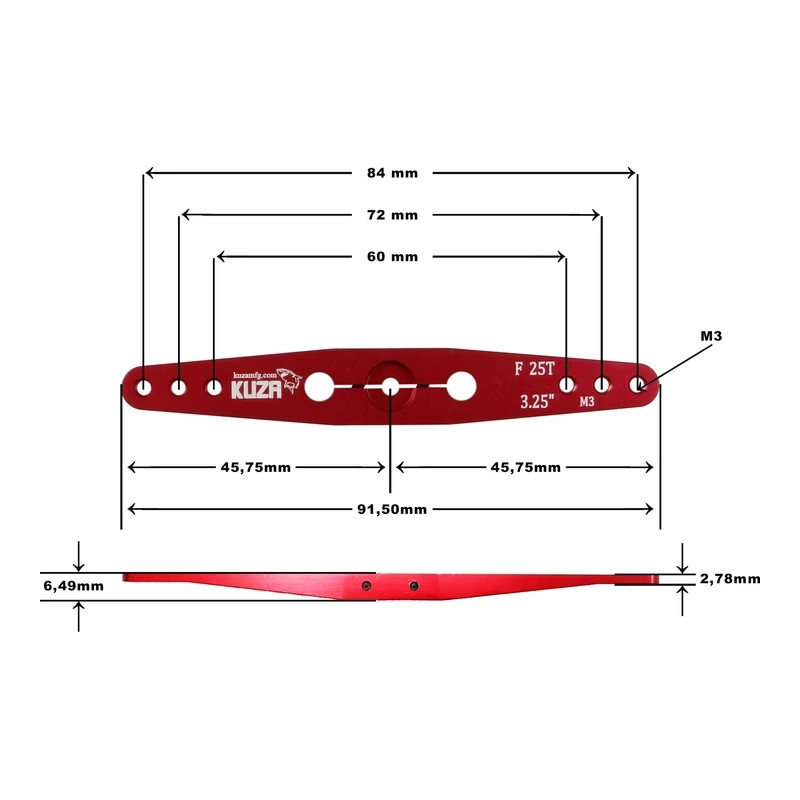 PALONNIERS 2-bras Futaba 25T 84/72/60mm 3.25" M3  V2 Aluminium
