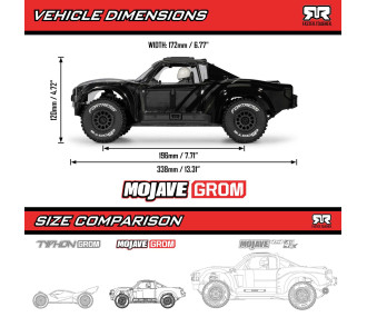 ARRMA 1/16 MOJAVE GROM 4X4 RTA ( a assemblé )  KIT Brushed Desert Truck (Battery & Charger Included), Clear/Black 2