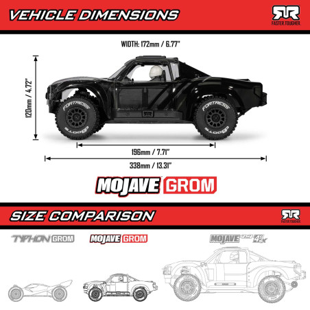 ARRMA 1/16 MOJAVE GROM 4X4 RTA ( a assemblé )  KIT Brushed Desert Truck (Battery & Charger Included), Clear/Black