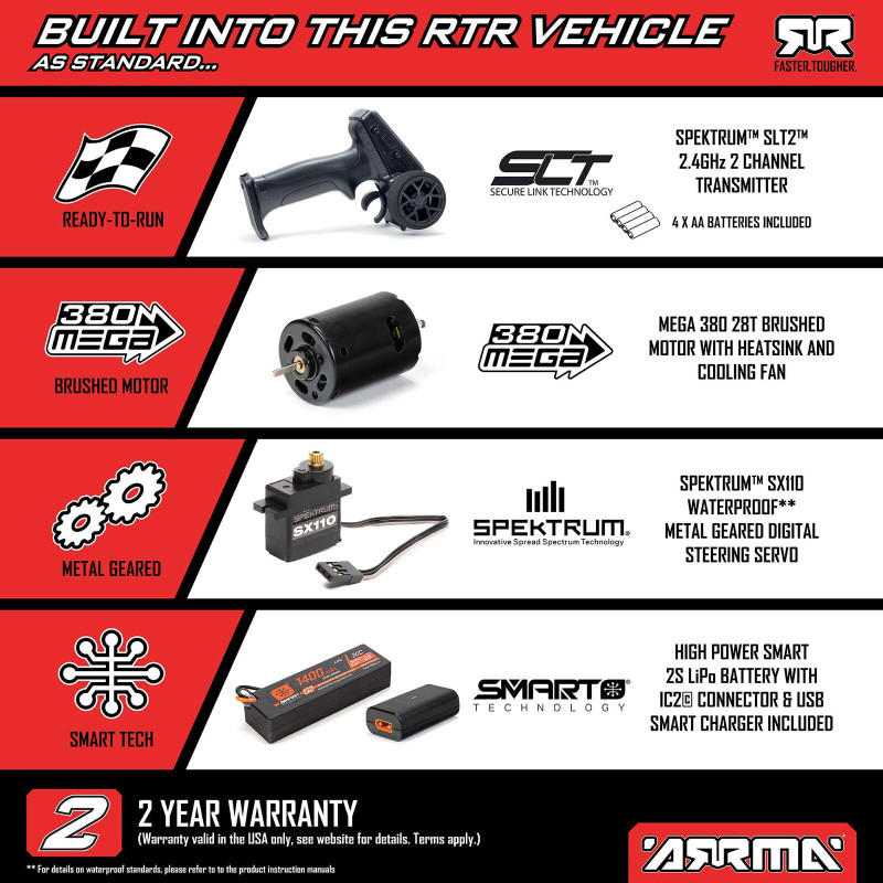 ARRMA 1/16 MOJAVE GROM 4X4 RTA ( a assemblé )  KIT Brushed Desert Truck (Battery & Charger Included), Clear/Black