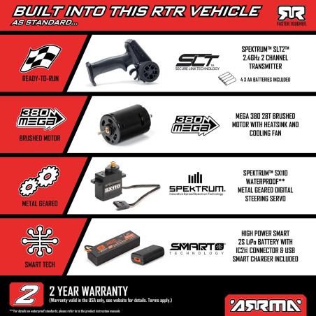 ARRMA 1/16 MOJAVE GROM 4X4 RTA ( a assemblé )  KIT Brushed Desert Truck (Battery & Charger Included), Clear/Black