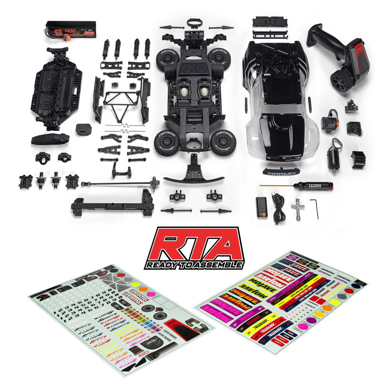 ARRMA 1/16 MOJAVE GROM 4X4 RTA ( a assemblé )  KIT Brushed Desert Truck (Battery & Charger Included), Clear/Black