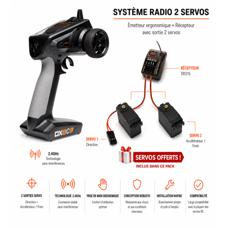Radio DX6C 6 voies DSMR récepteur SR315 spektrum + 2 servos A6030 offerts