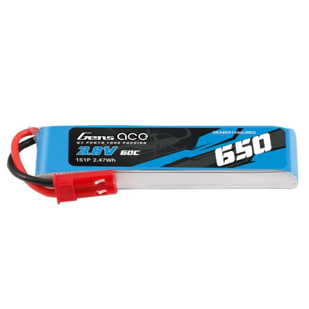 Batterie Gens Ace lipo 1S HV 3.8V 650mAh 60C prise jst