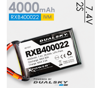 Dualsky battery, Lipo 2S 7,4v 4000mAh 20C socket XT60 and JR