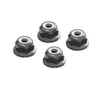 ARRMA AR708008 Flanged Nyloc Locknut 4mm Silver (4) - FLASH RC