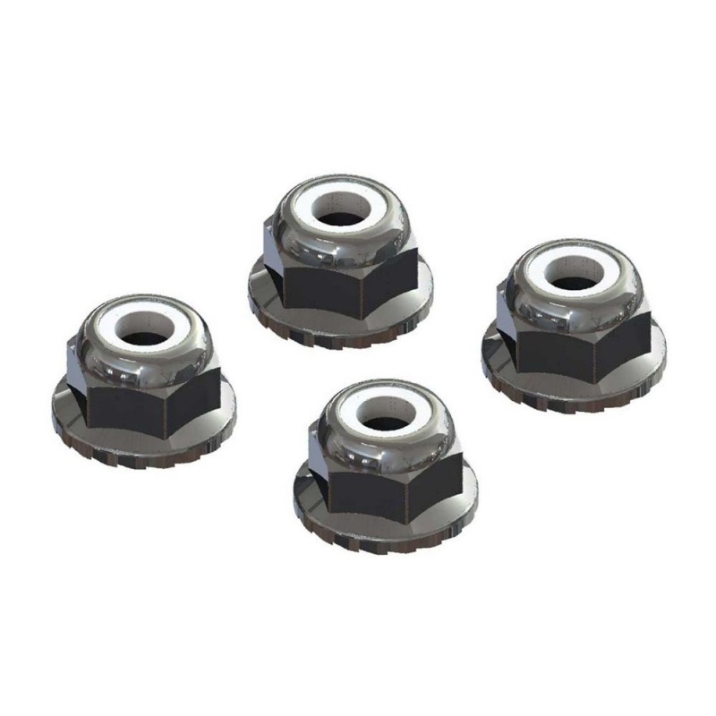 Spare parts for RC cars - ARRMA AR708008 Flanged Nyloc Locknut 4mm Silver (4) - FLASH RC