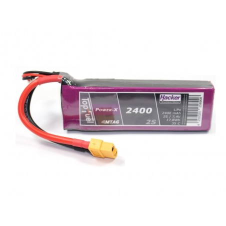 RC aircraft propulsion batteries - Lipo Hacker TopFuel Power-X MTAG 2S 7.4V 2400mAh 35C XT60 socket - FLASH RC