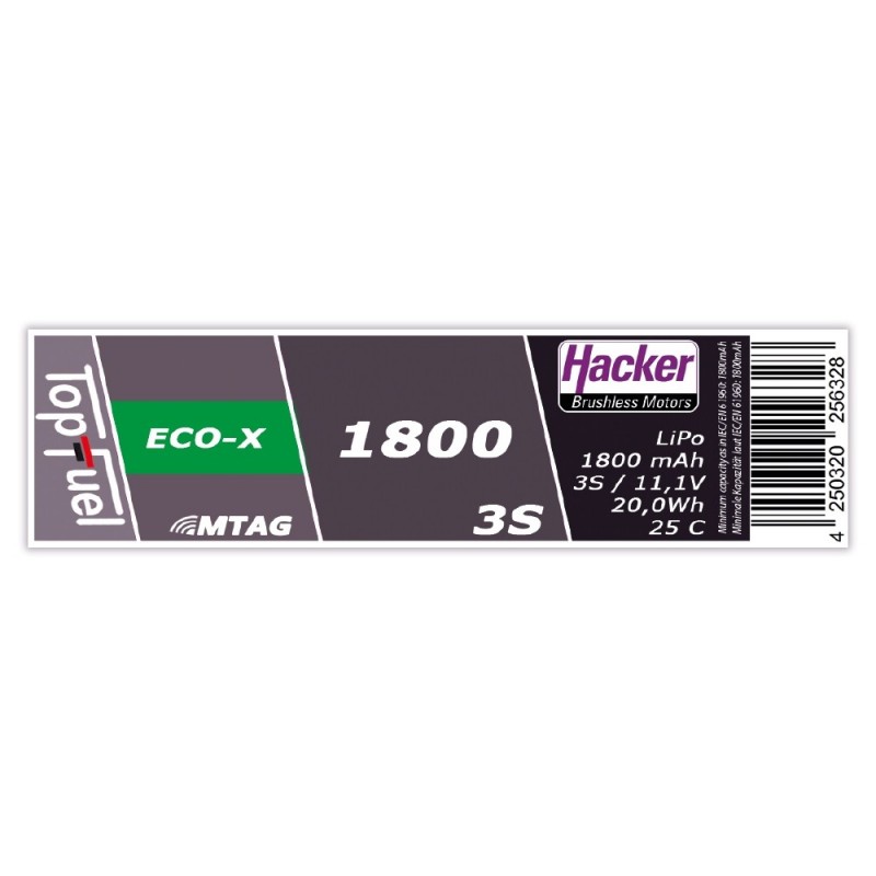 Batterie di propulsione per aerei RC - Lipo Hacker TopFuel Eco-X MTAG 3S 11.1V 1800mAh 25C XT60 socket - FLASH RC
