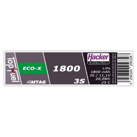 Batterien für den Antrieb von RC-Flugzeugen - Lipo Akku Hacker TopFuel Eco-X MTAG 3S 11.1V 1800mAh 25C Stecker XT60 - FLASH RC