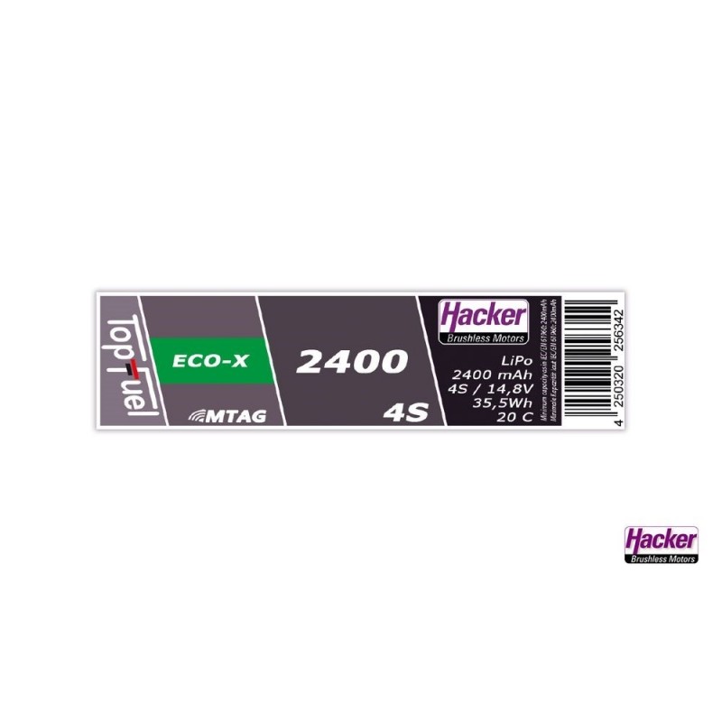 RC aircraft propulsion batteries - Lipo Hacker TopFuel Eco-X MTAG 4S 14.8V 2400mAh 20C XT60 socket - FLASH RC