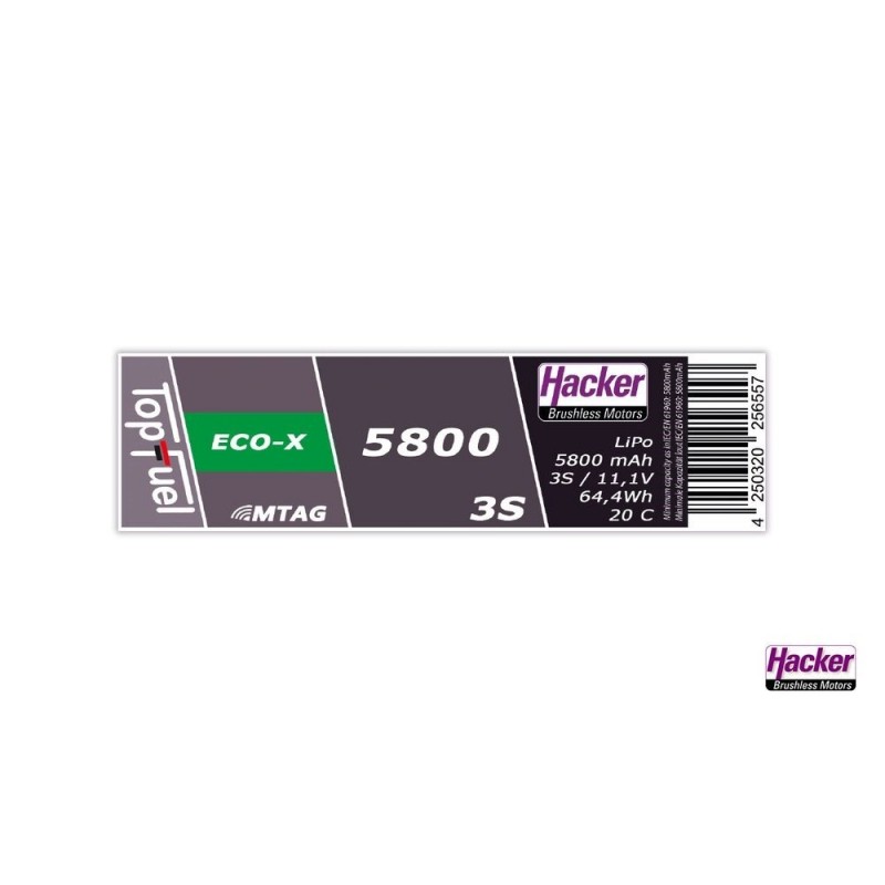 RC aircraft propulsion batteries - Lipo Hacker TopFuel Eco-X MTAG 3S 11.1V 5800mAh 20C XT90S socket - FLASH RC