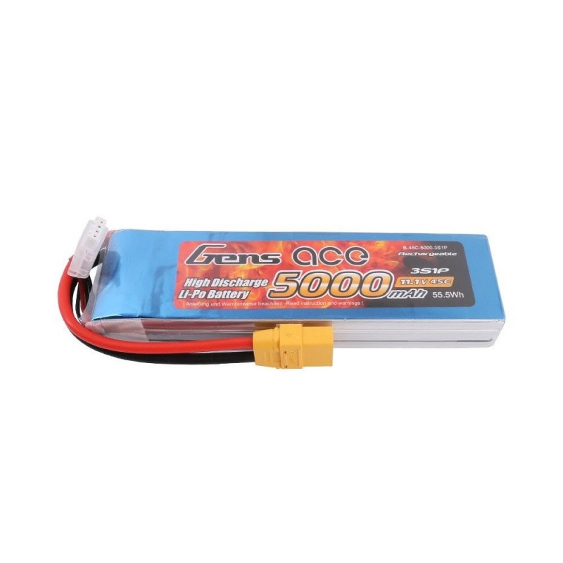 RC aircraft propulsion batteries - Gens ace lipo 3S 11.1V 5000mAh 45C socket XT90 - FLASH RC
