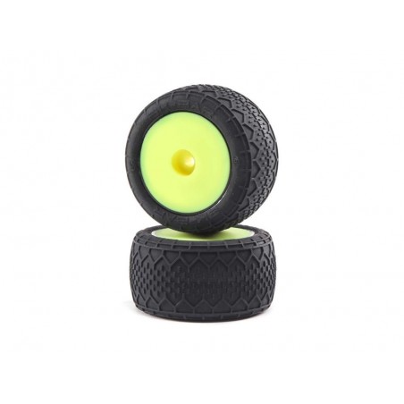 LOSI - BK Bar Tires, Fr/Rr Mounted, Yellow: Mini-T 2.0 - FLASH RC