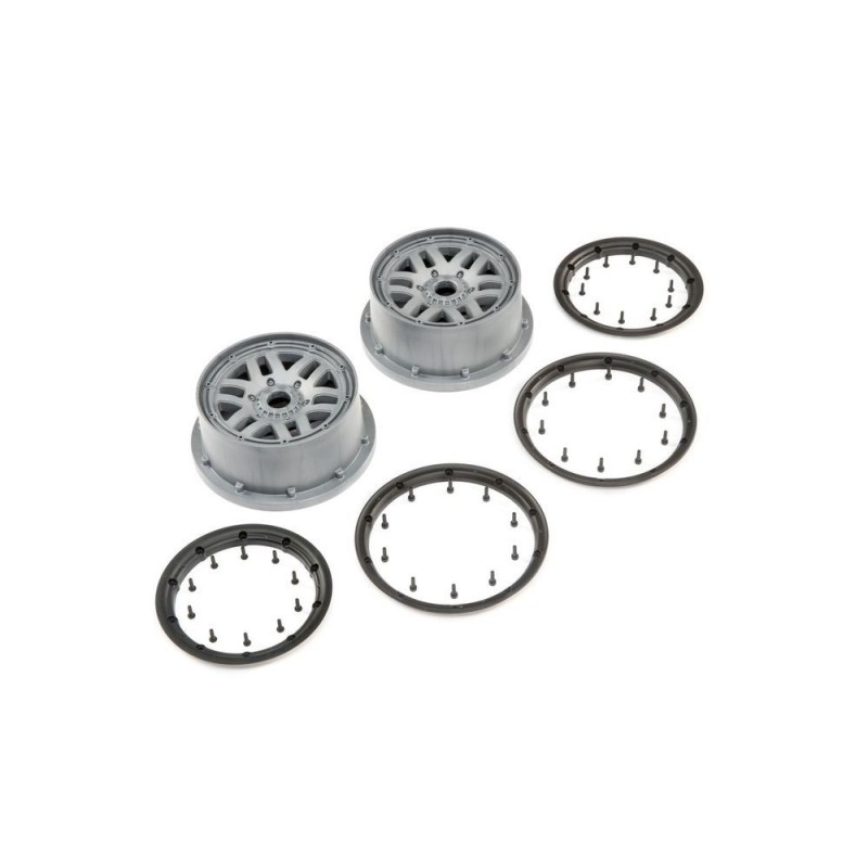 Ersatzteile für RC-Cars - LOSI - Wheel & Beadlock Set, Grey (2): 5ive-T 2.0 - FLASH RC