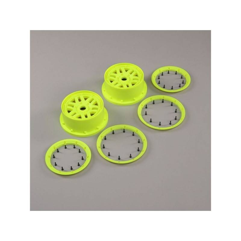 LOSI - Wheel & Beadlock Set, Flo Yellow (2): 5ive-T 2.0 - FLASH RC