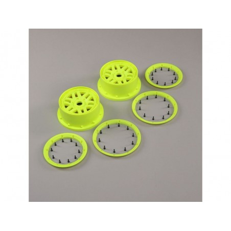 Recambios para coches RC - LOSI - Juego de ruedas y taloneras, Flo Yellow (2): 5ive-T 2.0 - FLASH RC
