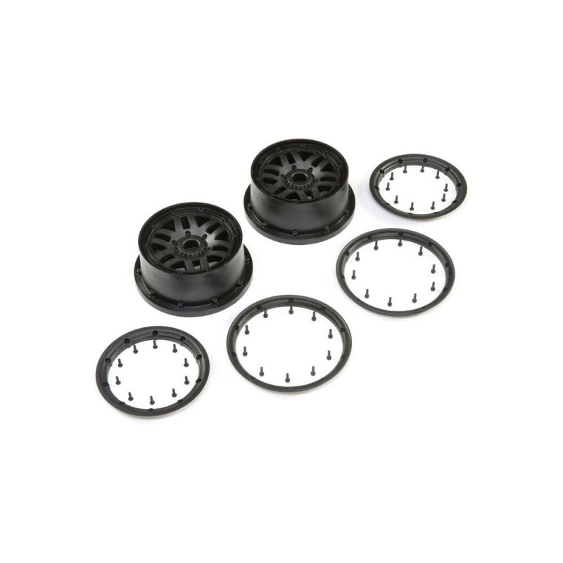 LOSI - Wheel & Beadlock Set, Black (2): 5ive-T 2.0 - FLASH RC