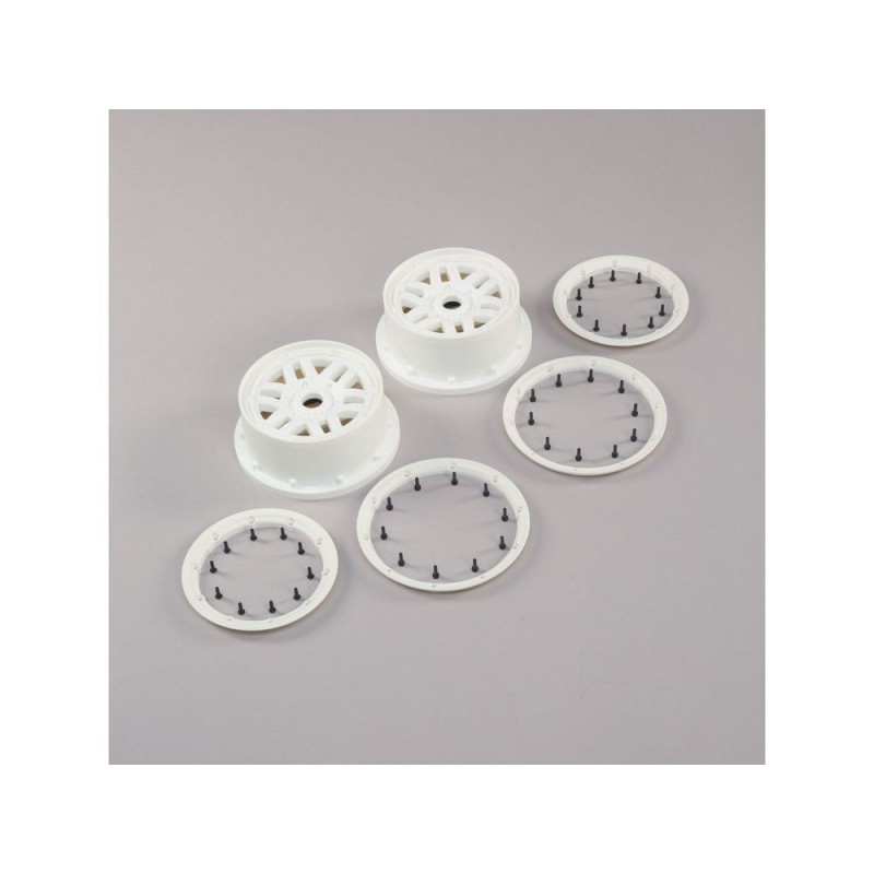 LOSI - Wheel & Beadlock Set, White (2): 5ive-T 2.0 - FLASH RC