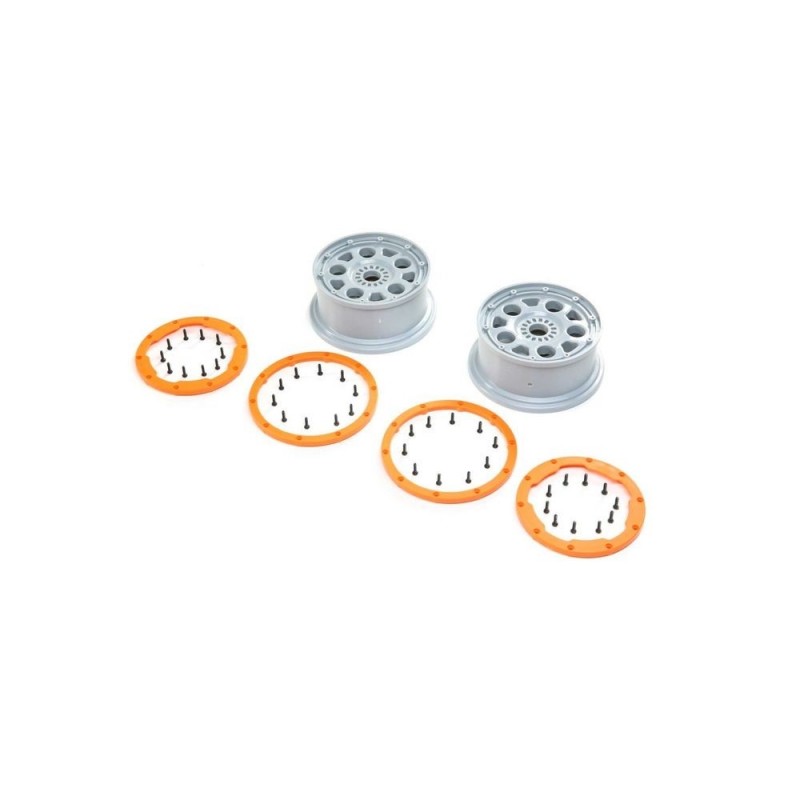 Ersatzteile RC-Cars - LOSI - Wheels, Silver, Orange Bead Lock (2): DBXL-E 2.0 - FLASH RC