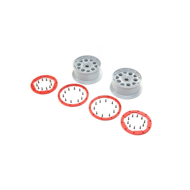 Ersatzteile RC-Cars - LOSI - Wheels, Silver, Red Bead Lock (2): DBXL-E 2.0 - FLASH RC