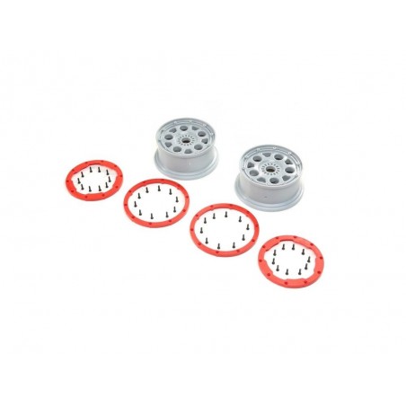 Piezas de repuesto para coches RC - LOSI - Ruedas, Plata, Rojo Bead Lock (2): DBXL-E 2.0 - FLASH RC