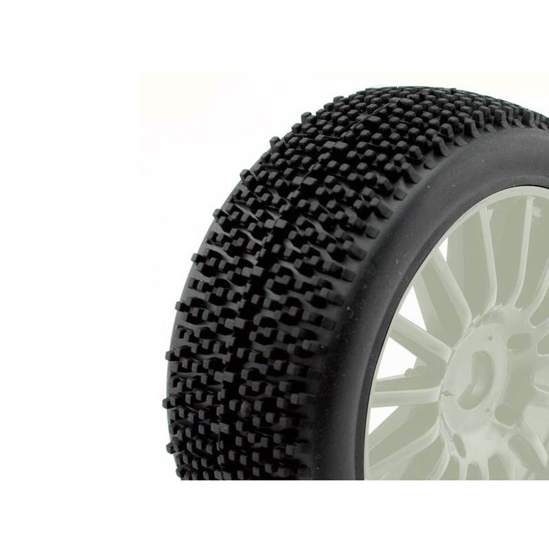 Tires - TT 1/8 ROCKET tires mounted on white rims with sticks (the pair) - FLASH RC