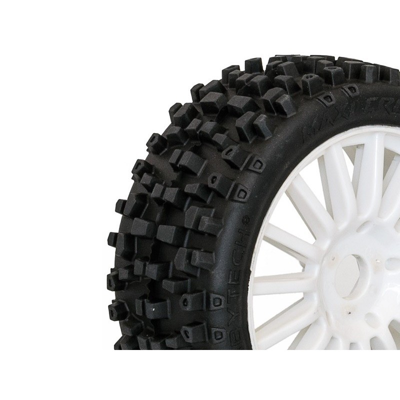 Tires - TT 1/8 MAXI CROSS tires glued on white spoked rims (per pair) - FLASH RC