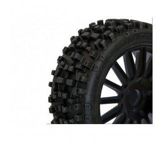 Tires - TT 1/8 MAXI CROSS tires mounted on black spoked rims (per pair) - FLASH RC