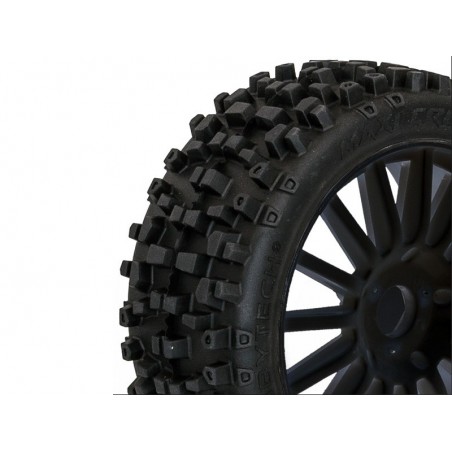 Tires - TT 1/8 MAXI CROSS tires mounted on black spoked rims (per pair) - FLASH RC