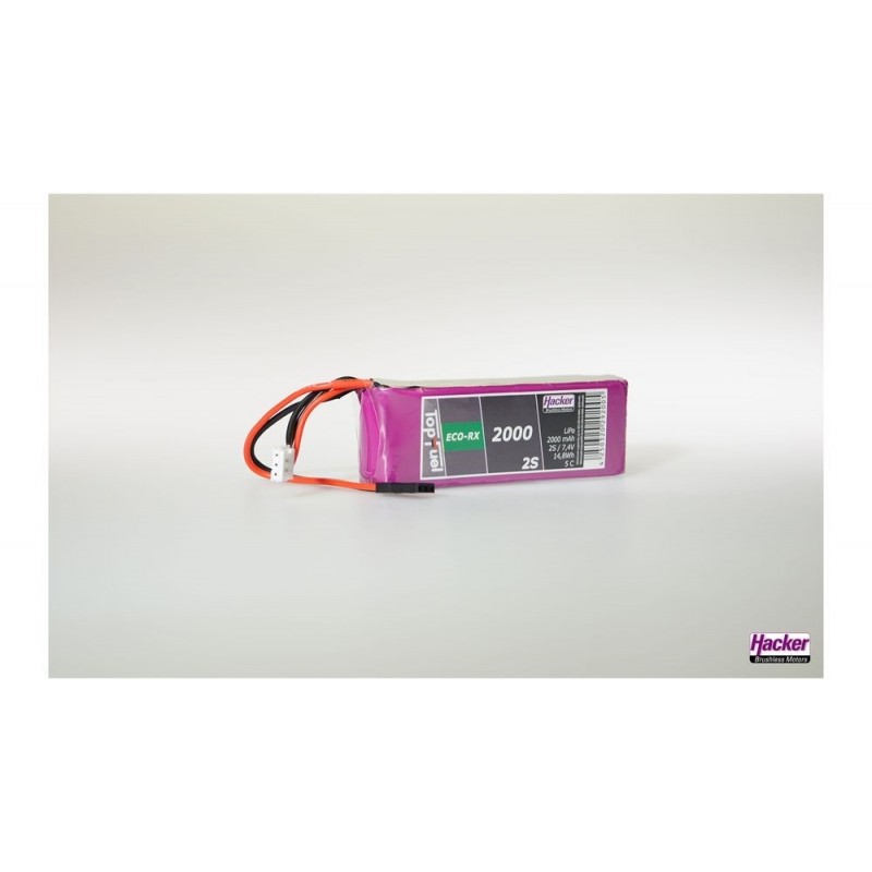 Baterías Receptor - 2S 7.4V 2000mAh Batería Lipo Straight TopFuel ECO RX Hacker - FLASH RC