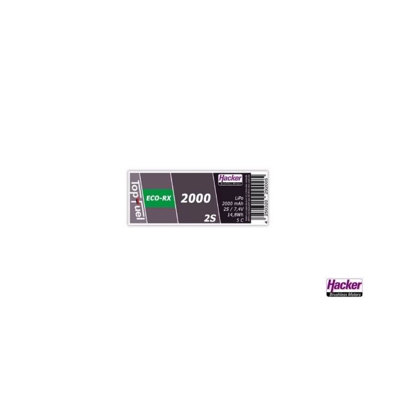 Baterías Receptor - 2S 7.4V 2000mAh Batería Lipo Straight TopFuel ECO RX Hacker - FLASH RC