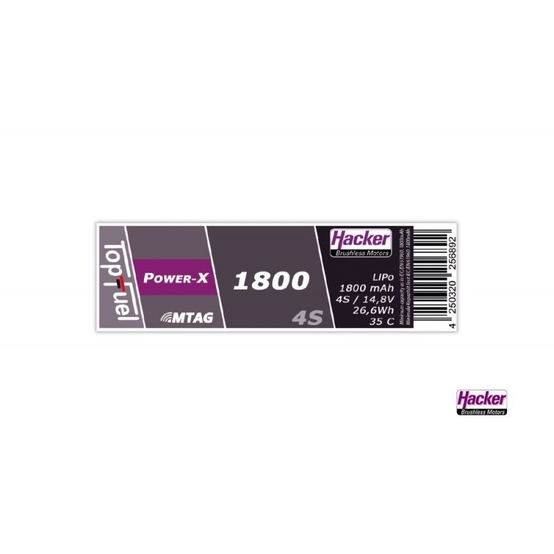 Batteries de propulsion avions RC - Batterie Lipo Hacker TopFuel Power-X MTAG 4S 14.8V 1800mAh 35C Prise XT60 - FLASH RC