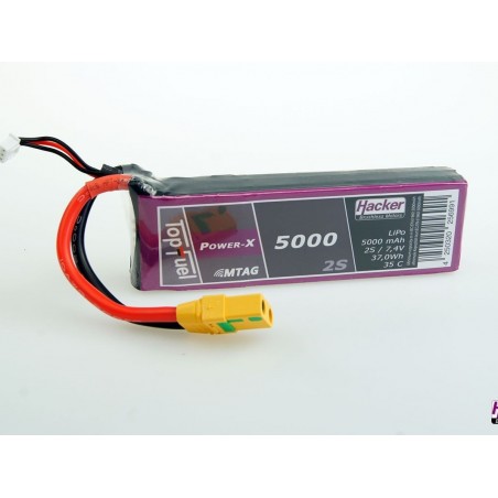 Batteries de propulsion avions RC - Batterie Lipo Hacker TopFuel Power-X MTAG 2S 7.4V 5000mAh 35C Prise XT90S - FLASH RC