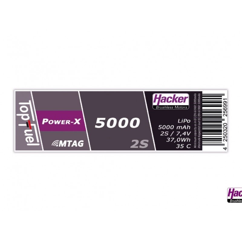 Batterie di propulsione per aerei RC - Lipo Hacker TopFuel Power-X MTAG 2S 7.4V 5000mAh 35C XT90S presa - FLASH RC