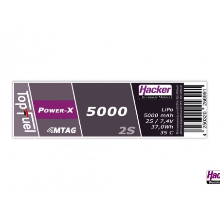 Batteries de propulsion avions RC - Batterie Lipo Hacker TopFuel Power-X MTAG 2S 7.4V 5000mAh 35C Prise XT90S - FLASH RC