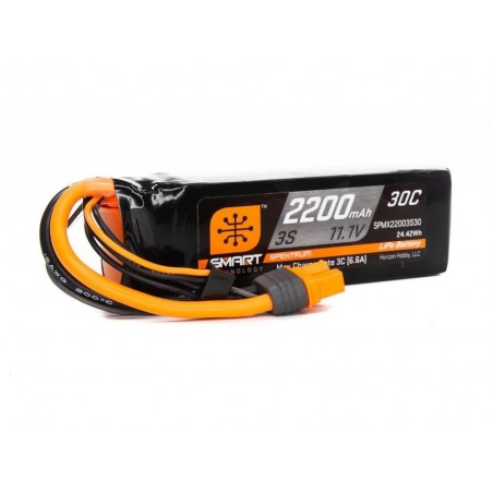 Baterías de propulsión de aviones RC - Smart Lipo 3S 11.1V 2200mAh 30C IC3 Batería Spektrum - FLASH RC