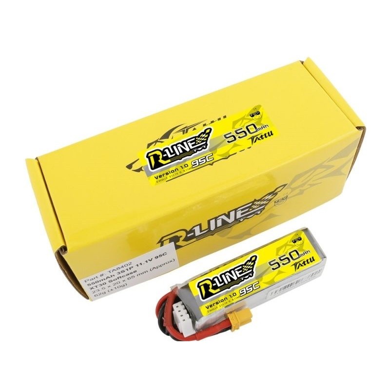 Batteries de propulsion avions RC - Batterie Tattu lipo R-line 3S 11.1V 550mAh 95C prise xt30 - FLASH RC