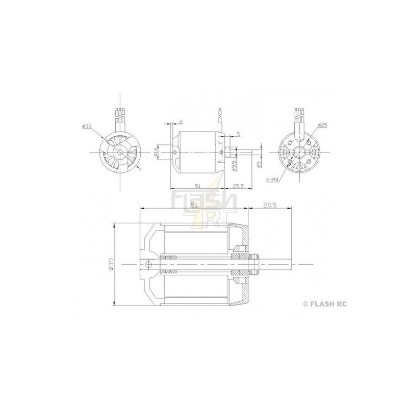 Outrunner - Moteur Brushless DM2830 (206g, 660kv, 700W) Pro-Tronik - FLASH RC