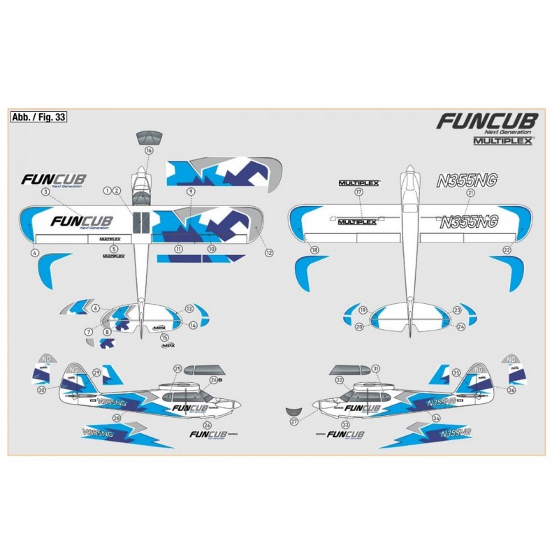 Dekorationsbretter - Dekorationsbrett FunCub NG blau A und B Multiplex - FLASH RC
