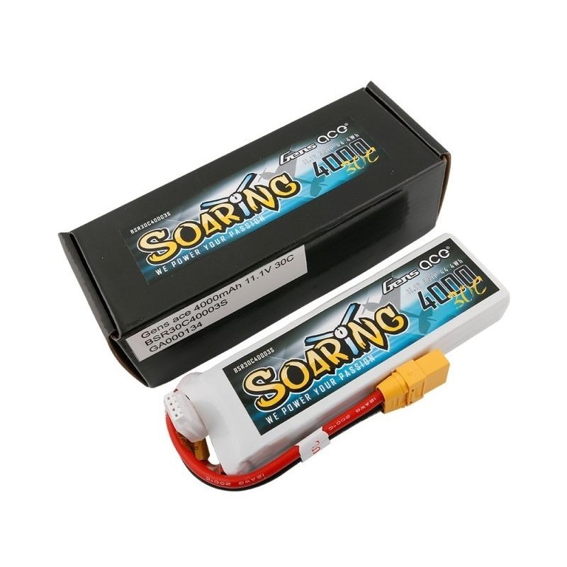 Batteries de propulsion avions RC - Batterie Gen ace Soaring lipo 3S 11.1V 4000mAh 30C prise XT90 - FLASH RC
