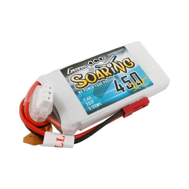 Batterien für den Antrieb von RC-Flugzeugen - Batterie Gen ace Soaring lipo 2S 7.4V 450mAh 30C prise JST - FLASH RC