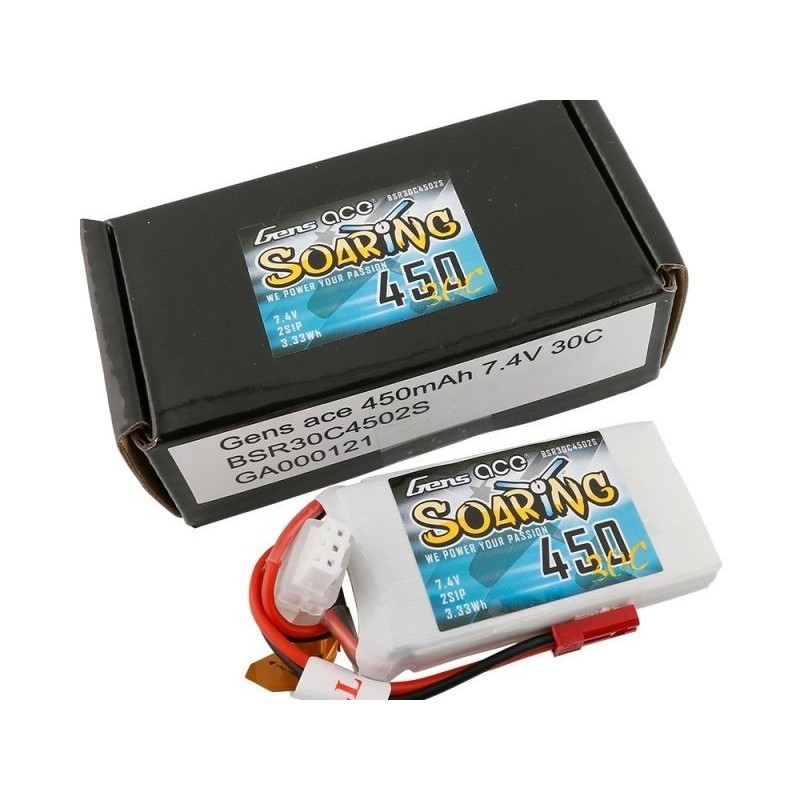 Batteries de propulsion avions RC - Batterie Gen ace Soaring lipo 2S 7.4V 450mAh 30C prise JST - FLASH RC