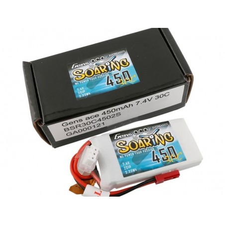 Batterien für den Antrieb von RC-Flugzeugen - Batterie Gen ace Soaring lipo 2S 7.4V 450mAh 30C prise JST - FLASH RC
