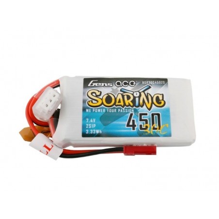 Baterías de propulsión RC Aircraft - Gen ace Soaring lipo 2S 7.4V 450mAh 30C JST socket battery - FLASH RC