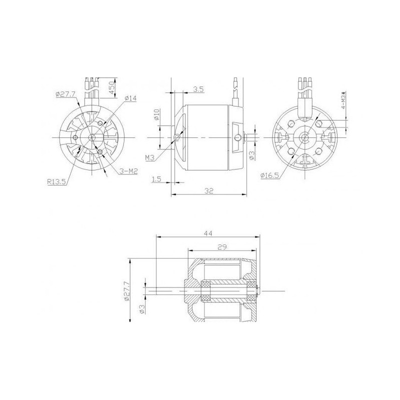 Outrunner - Brushless Motor DM2215 (51g, 3100kv, 200W) Pro-Tronik - FLASH RC