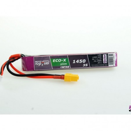 RC Aircraft propulsion batteries - Lipo Hacker TopFuel Eco-X SLIM MTAG battery, lipo 3S 11.1V 1450mAh 20C XT60 socket - FLASH R
