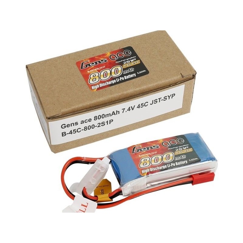 Batterie per la propulsione di aerei RC - Batteria Gen ace lipo 2S 7.4V 800mAh 45C jst-bec plug - FLASH RC