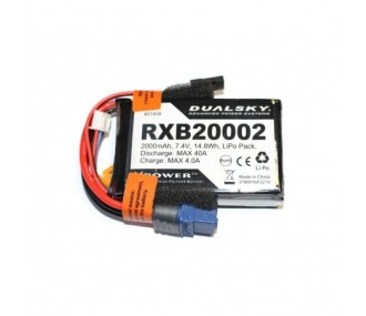Receiver Batteries - Lipo 2S 7.4V 2000mAh 20C RX Dualsky MPX socket - FLASH RC